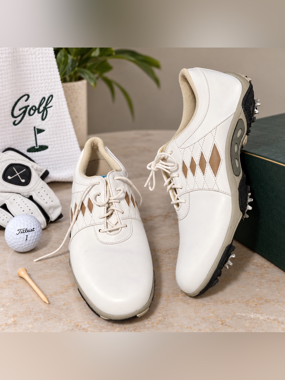 FootJoy Summer Series Women’s Golf Shoes White/Tan Argyle Size (9) Narrow